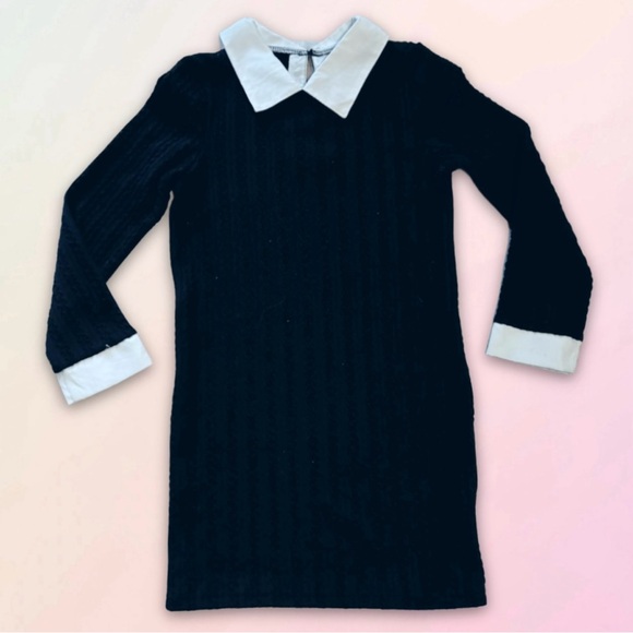 Wednesday Style, Ribbed Black, Long Sleeve Collared Dress - Picture 16 of 16